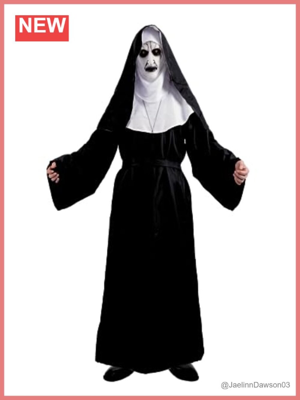 Scary Nun Costume Set Robe Belt Mask Headpiece Necklace Halloween Cosplay
